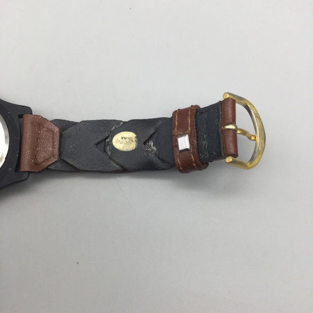 Wrangler Mens Watch 39mm White Dial Brown Leather Band Date New Battery